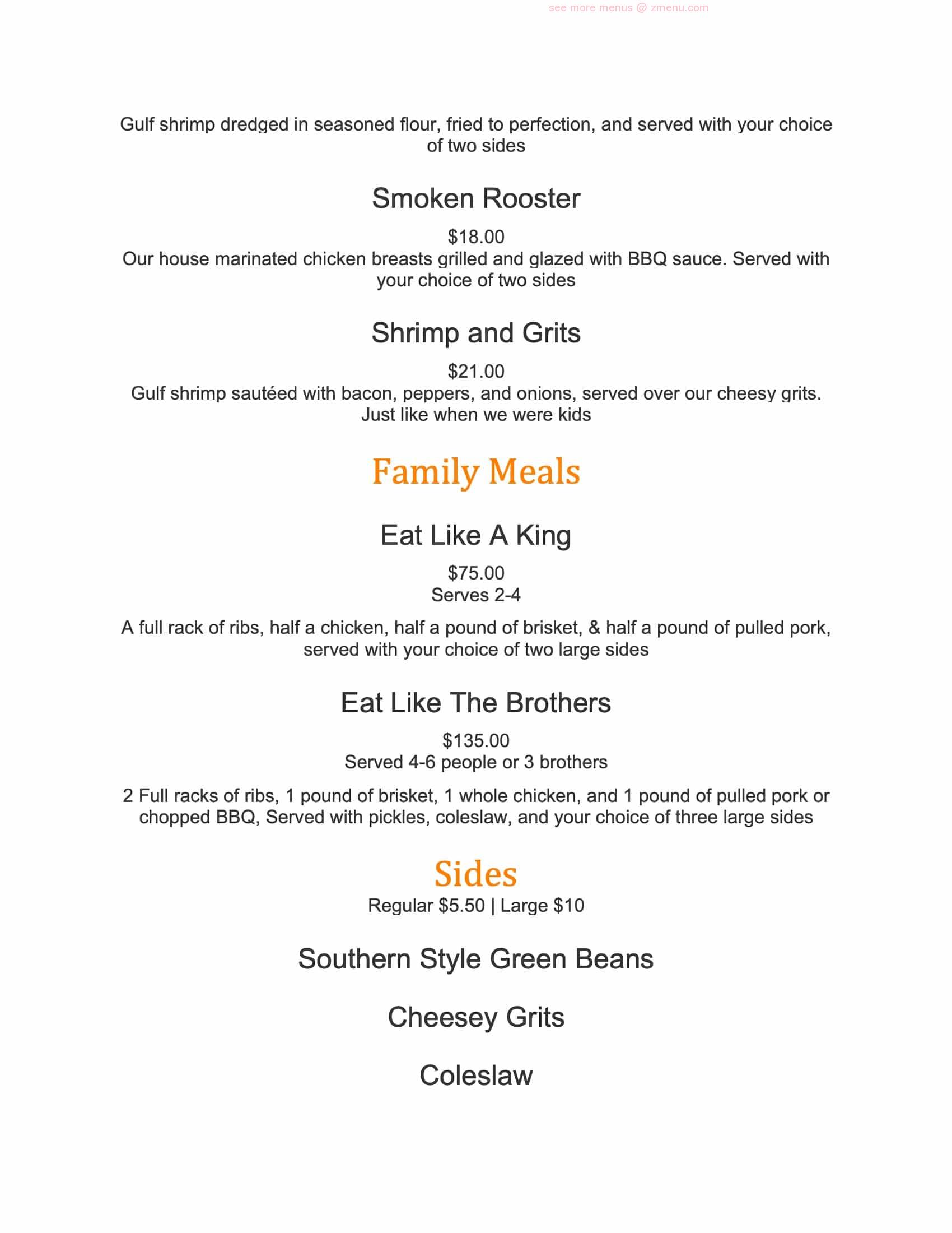 Online Menu of Brothers Smokehouse BBQ & Soul Restaurant, Ramsey, New Jersey, 07446 Zmenu