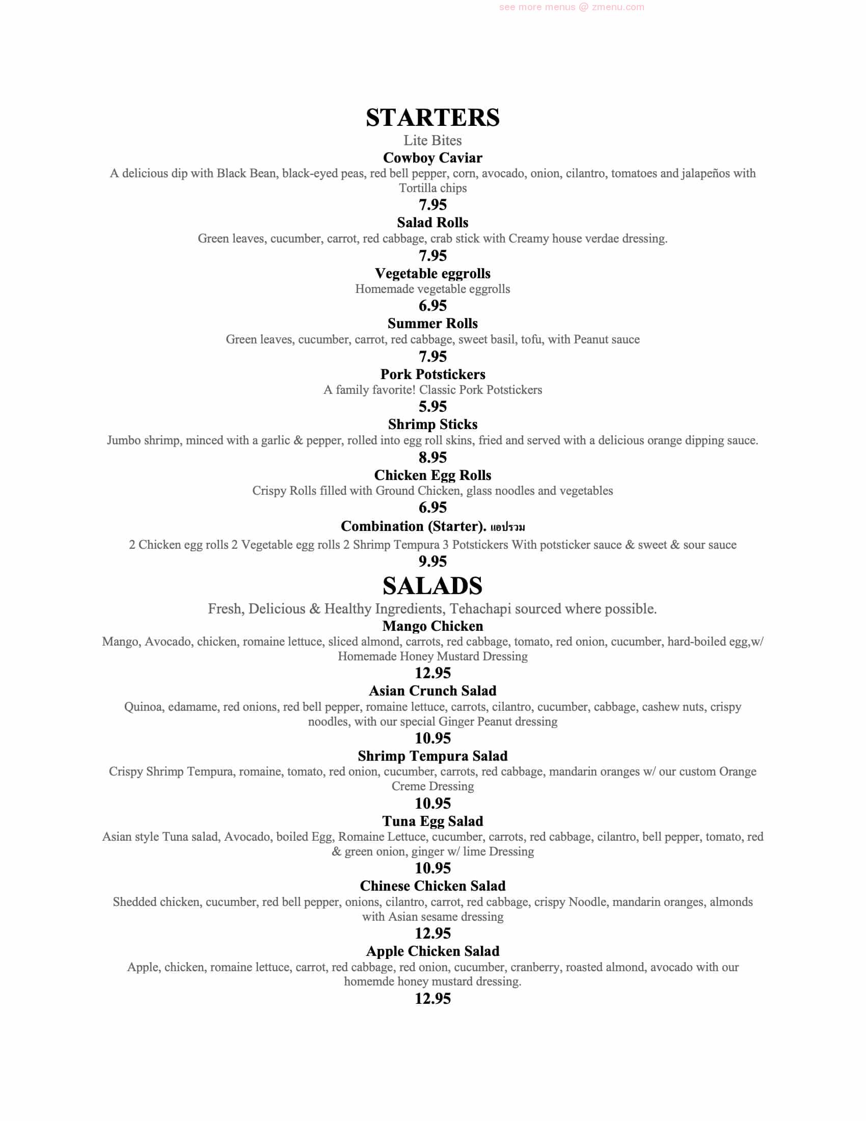 Online Menu of 4 Seasons Cafe Restaurant, Tehachapi, California, 93561