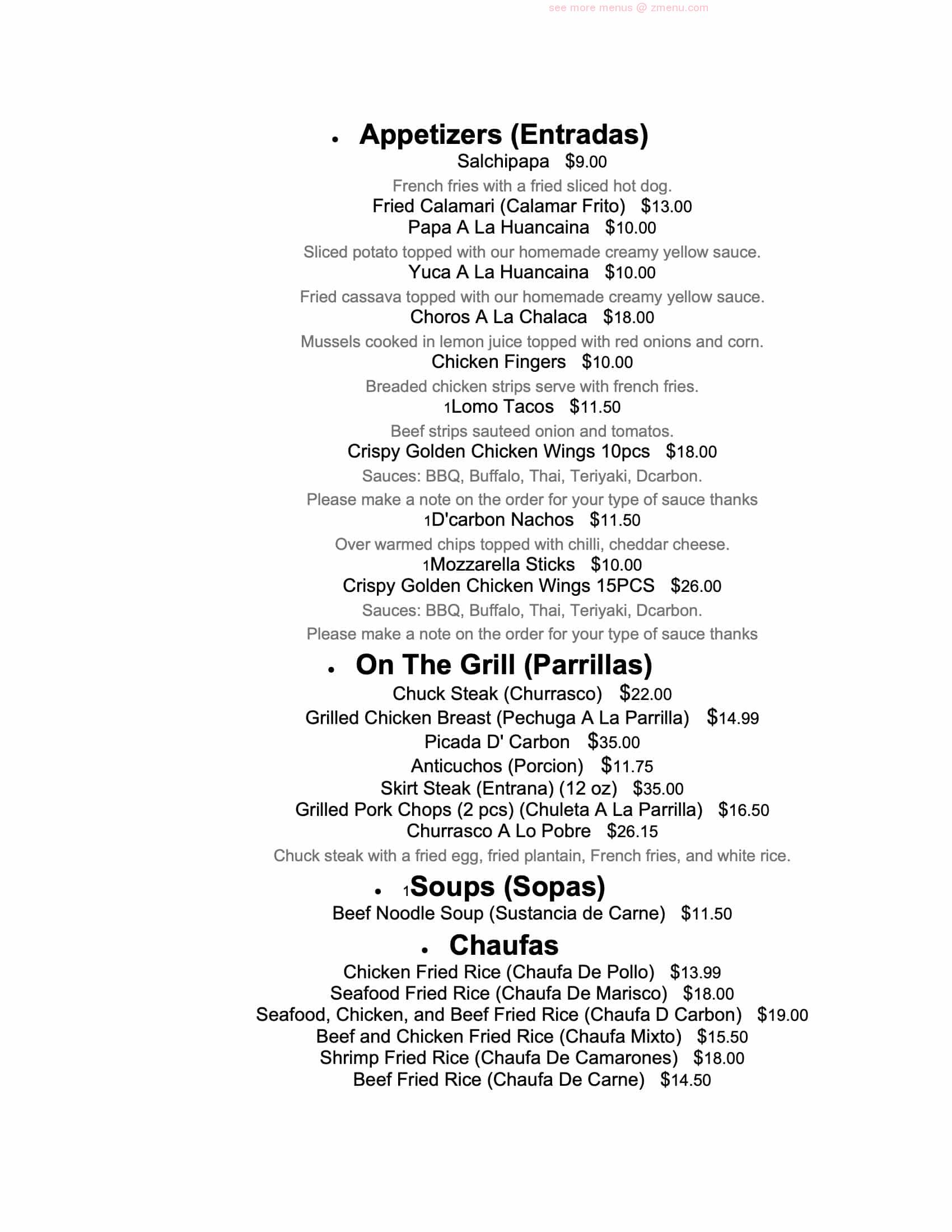 Online Menu of DCARBON BAR & GRILL Restaurant, Haledon, New Jersey