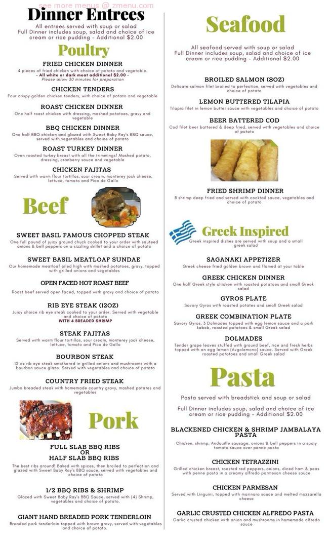 Online Menu of Sweet Basil Cafe of Rockford Restaurant, Rockford