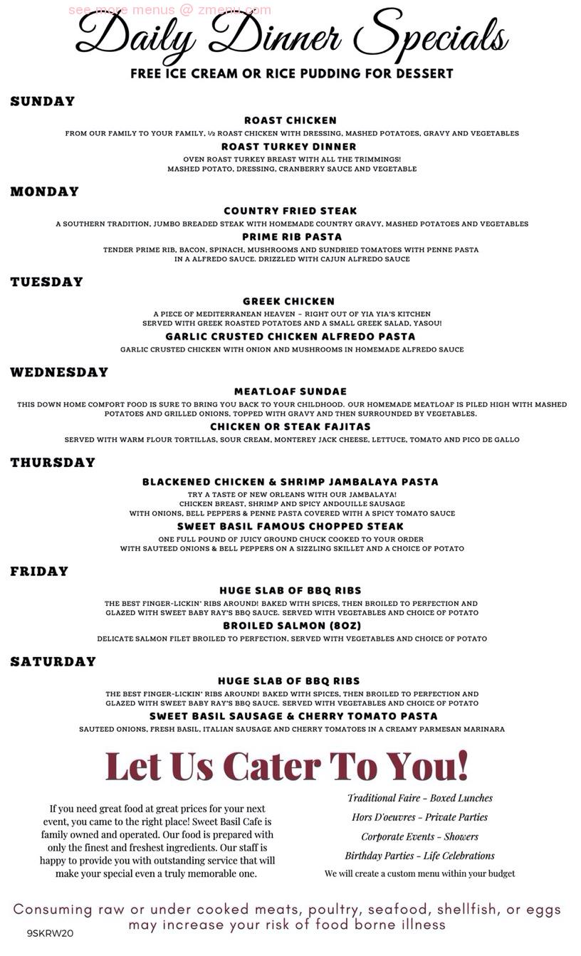 Online Menu of Sweet Basil Cafe of Rockford Restaurant, Rockford