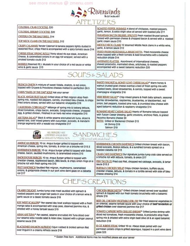 Online Menu of Riverwinds Restaurant Restaurant, West Deptford, New