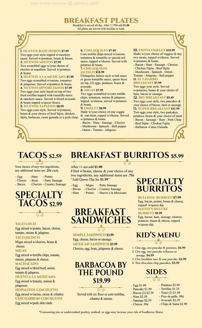Online Menu of Hacienda El Charro Restaurant, Texas, 78611 Zmenu