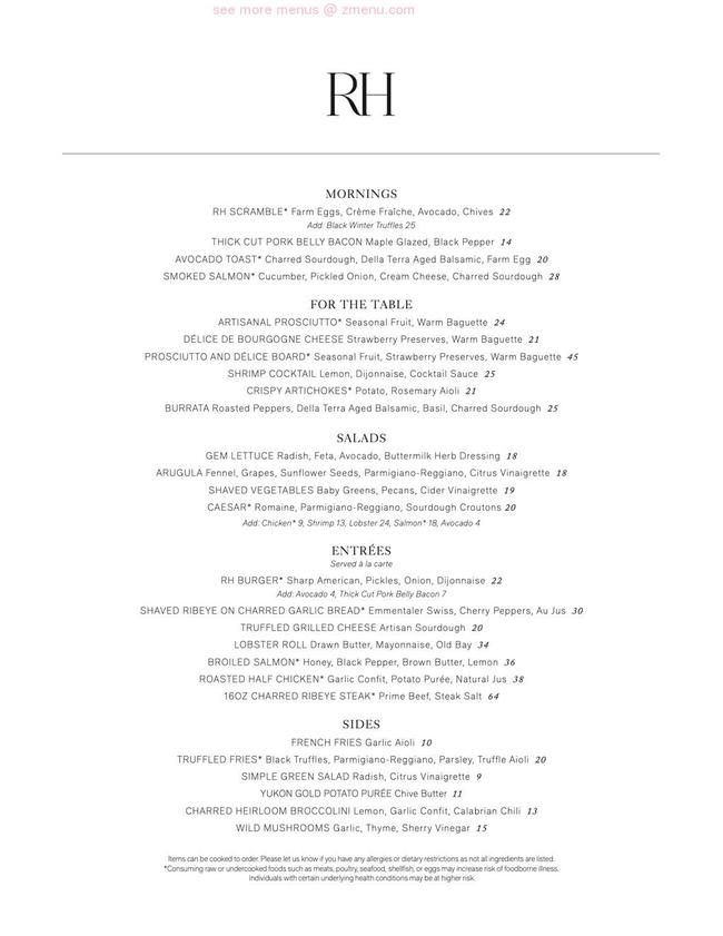 Online Menu of RH Rooftop Restaurant Oak Brook Restaurant, Oak Brook