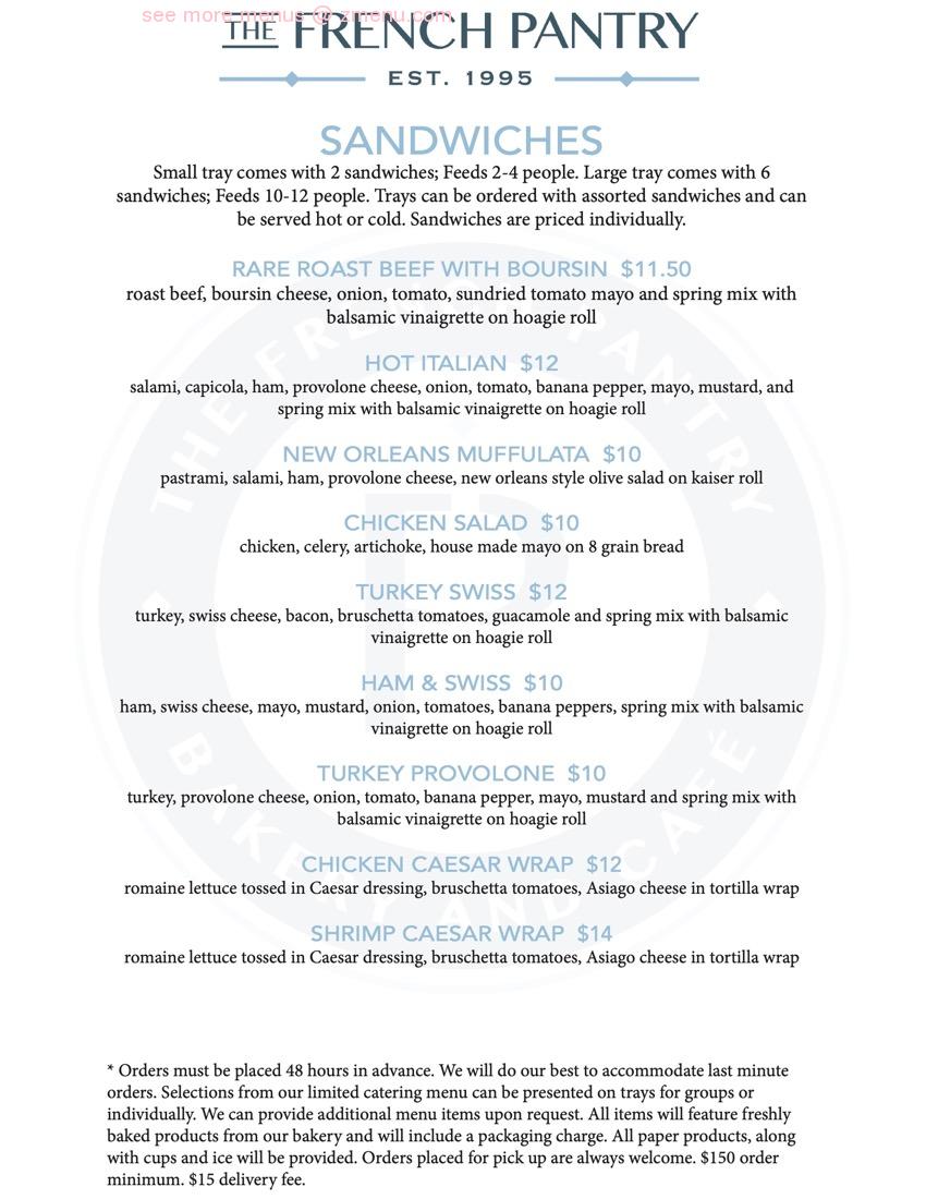 Online Menu of The French Pantry Restaurant, Jacksonville, Florida