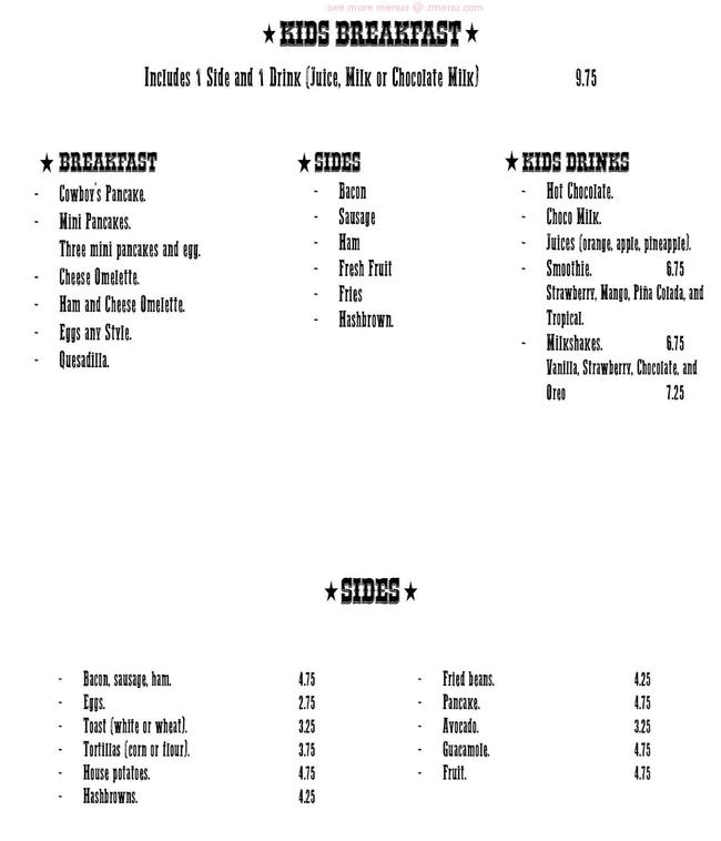 Online Menu of The Cowboys Kitchen Restaurant, Gypsum, Colorado, 81637