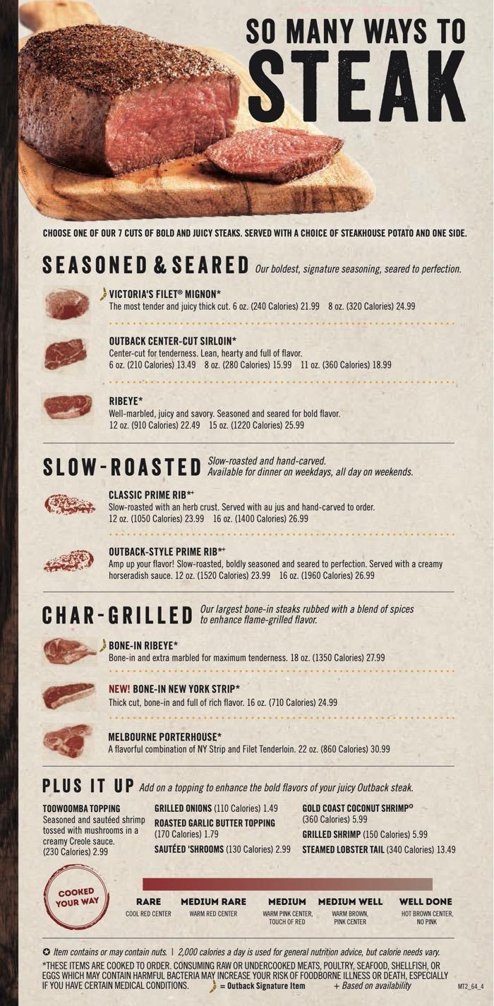 Online Menu of Outback Steakhouse Restaurant, Jenkintown, Pennsylvania