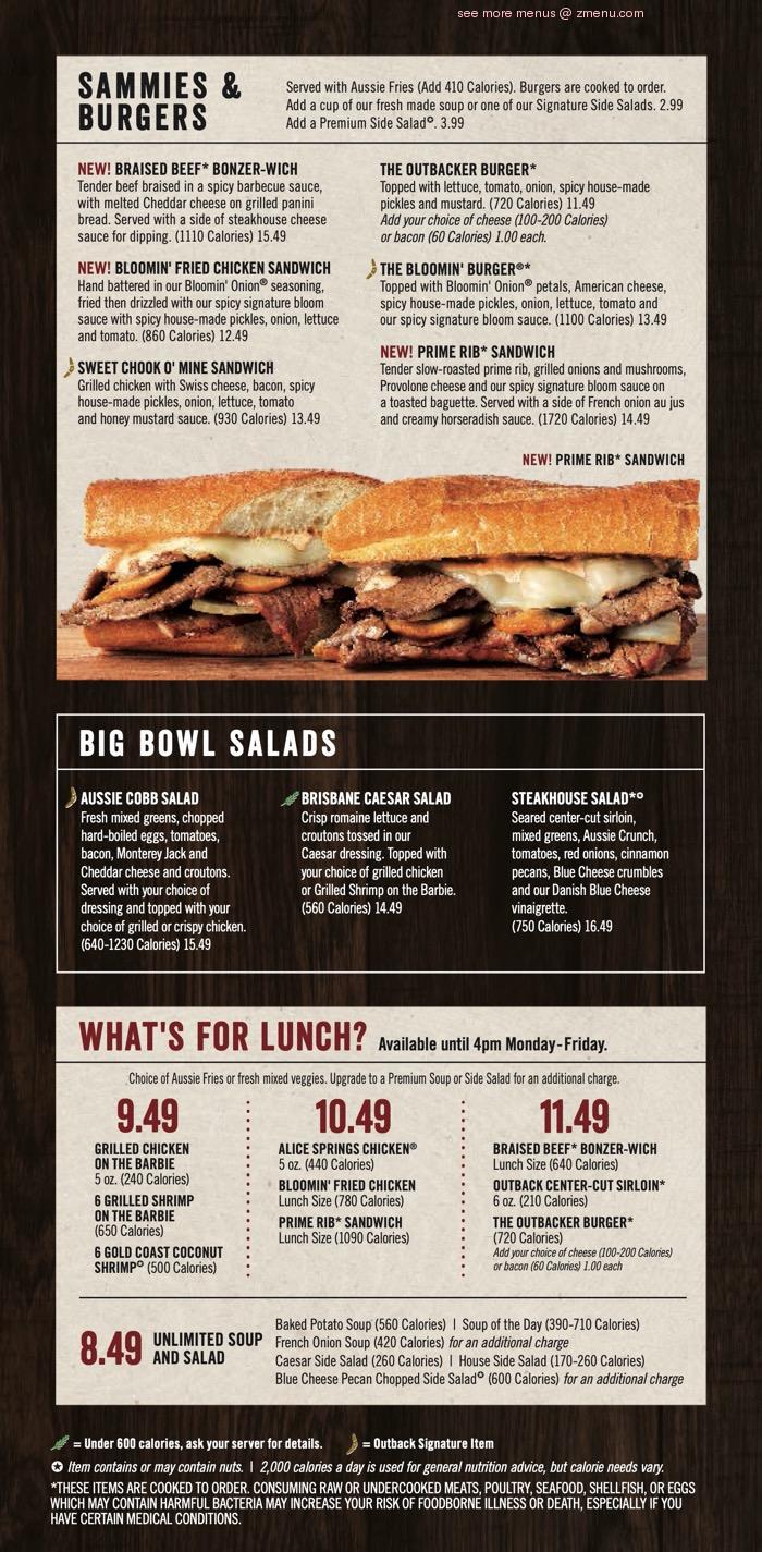 Online Menu of Outback Steakhouse Restaurant, Jenkintown, Pennsylvania