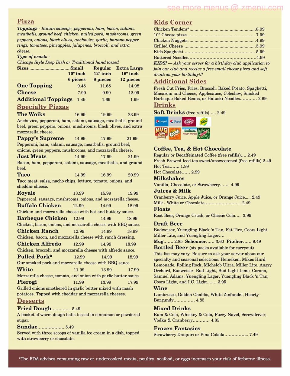 Online Menu of Pappys Family Pub Restaurant, Johnstown, Pennsylvania