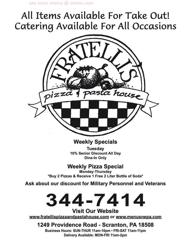 Online Menu of Fratellis Pizza & Pasta House Restaurant, Scranton