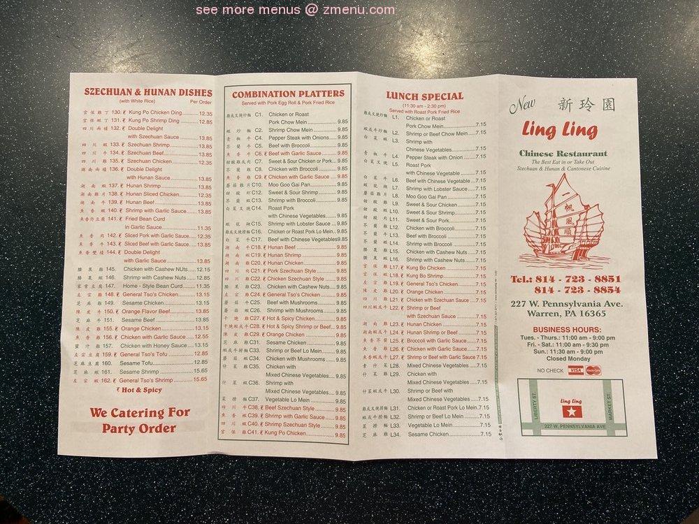 Online Menu of Ling Ling Chinese Restaurant Restaurant, Warren