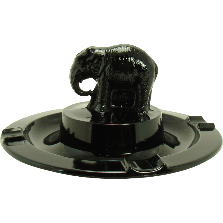 Black Amethyst Glass Elephant Ashtray 1930's from dtrantiques on Ruby Lane
