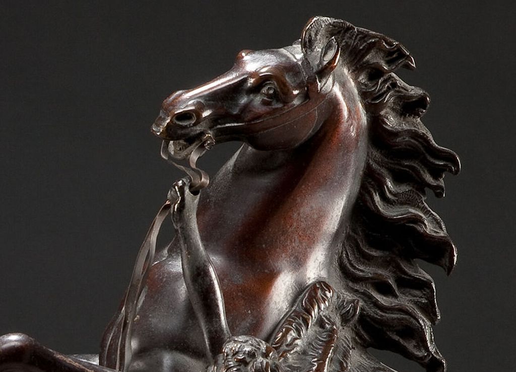 Pair Patinated Bronze Sculptures of Marley Horses L19/E20C from