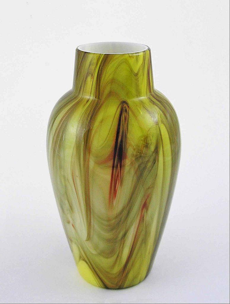 Bohemian Marmoriertes Green Onyx Art Glass Vase 8" Tall c. 1910, from