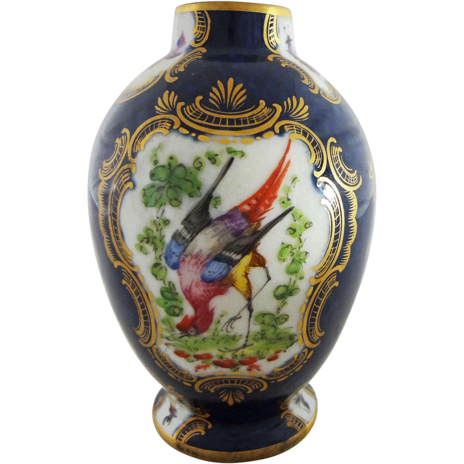 Antique Scale Blue and Exotic Birds Pattern Samson Porcelain Vase