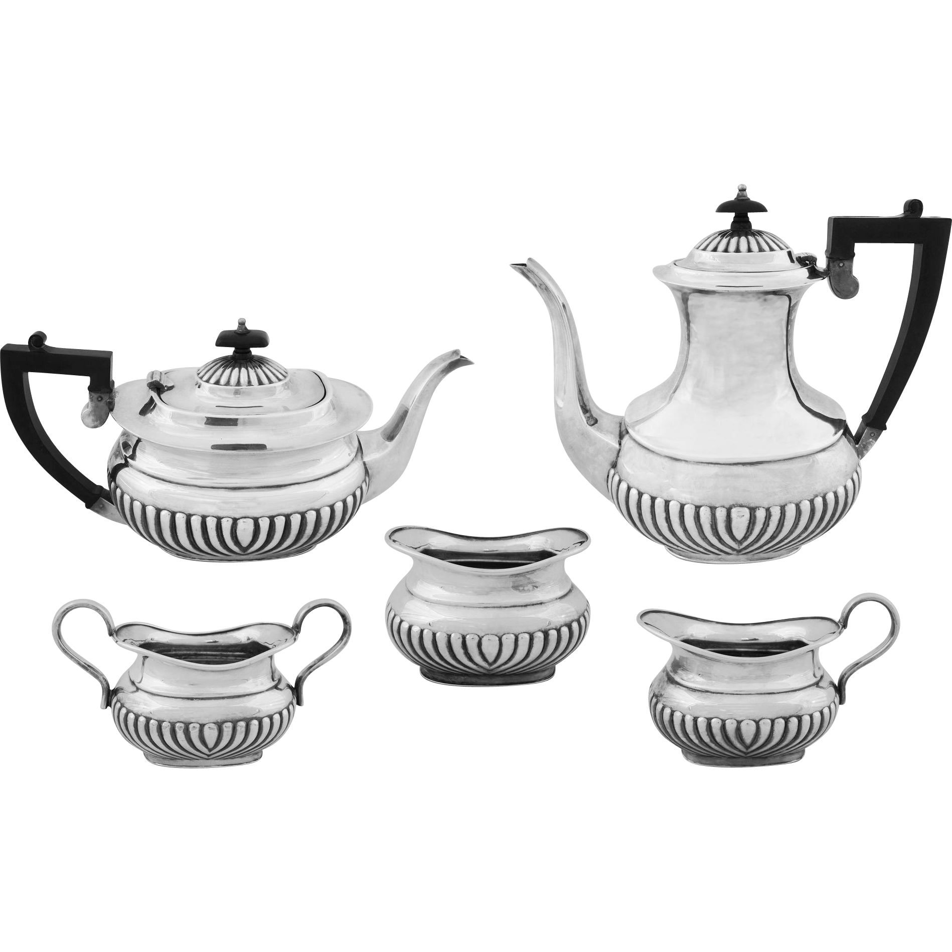 English Sheffield Silver Plated Tea and Coffee Set 5 Pieces plus Tray