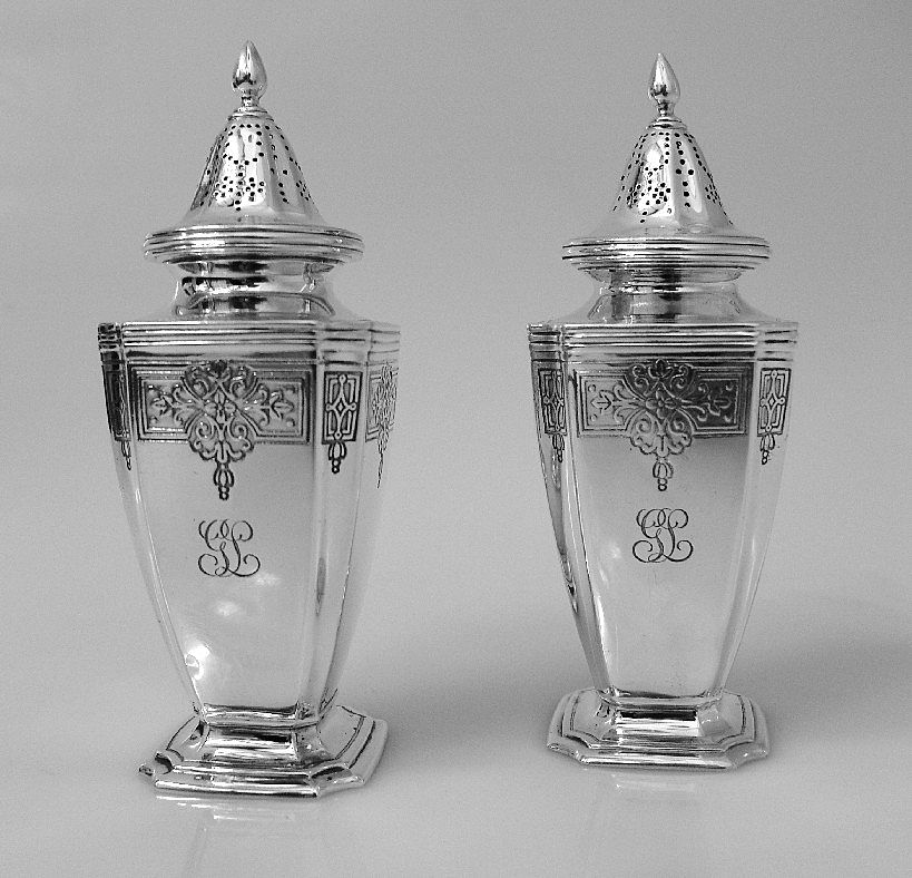 Tiffany Salt & Pepper Shakers Floral Scroll Colonial Revival 1911 from