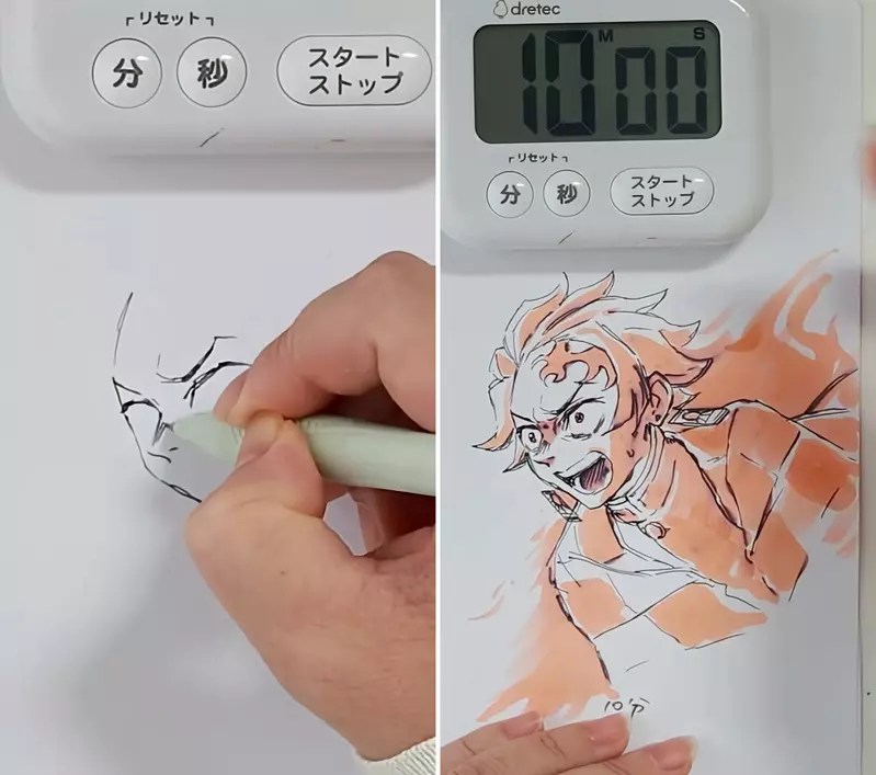 10秒、1分、10分的《鬼滅之刃》繪畫大挑戰 看看在不同時間畫出來的炭治郎能到什麼程度？