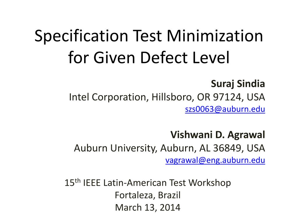 PPT Specification Test Minimization for Given Defect Level PowerPoint