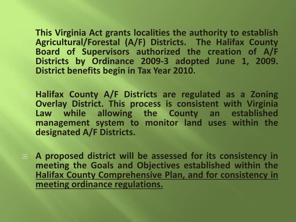 PPT Halifax County Agricultural/Forestal (A/F) Districts PowerPoint Presentation ID1599349