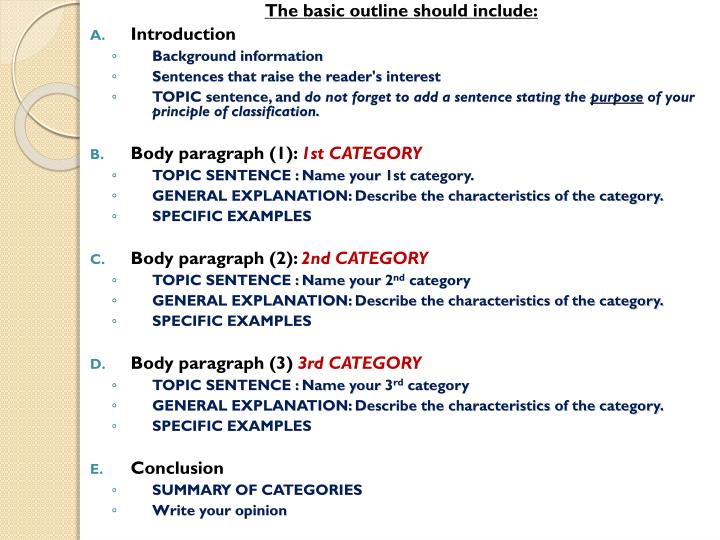 PPT How to write an Outline for the Classification Essay PowerPoint