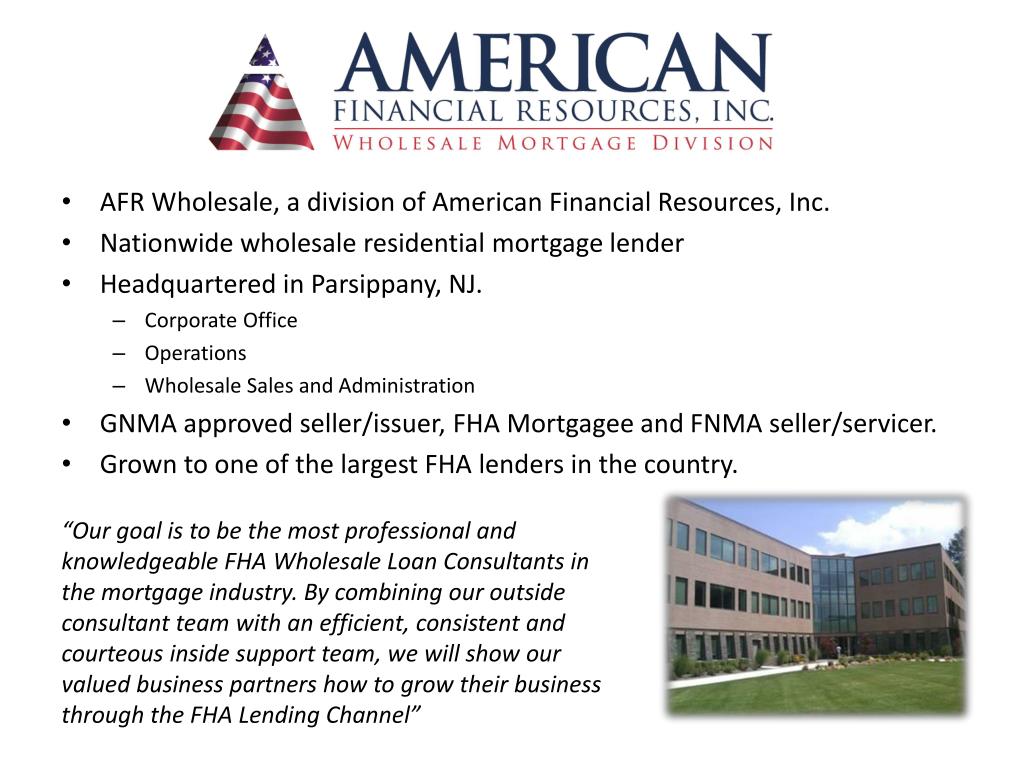 PPT AFR Wholesale, a division of American Financial Resources, Inc