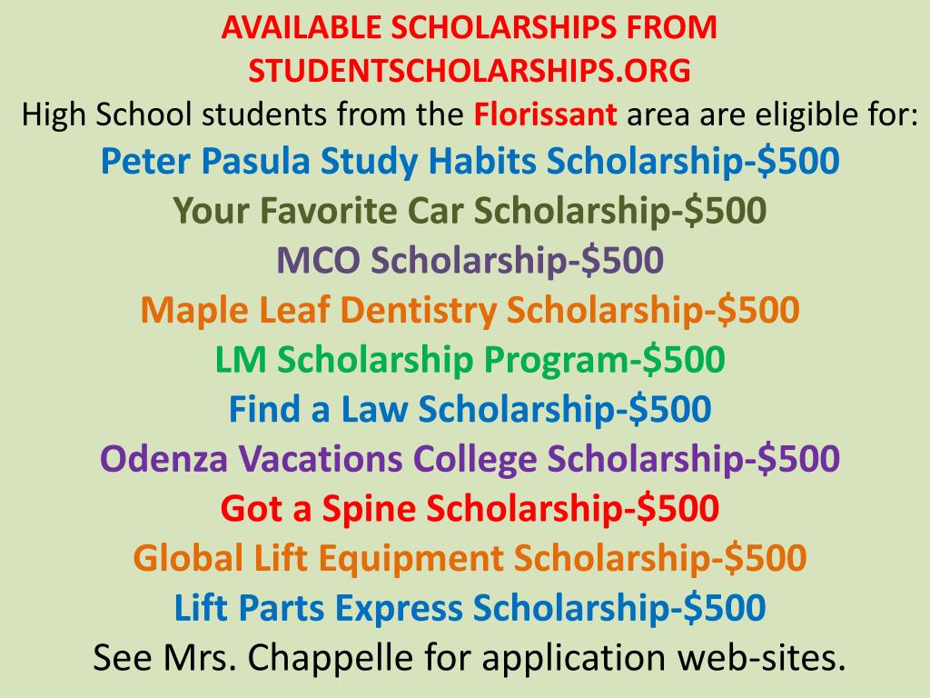 PPT AVAILABLE SCHOLARSHIPS FROM High School
