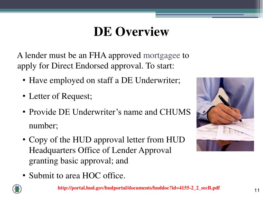 PPT On Behalf of HUD & FHA DE Lender & DE Underwriter Roles and