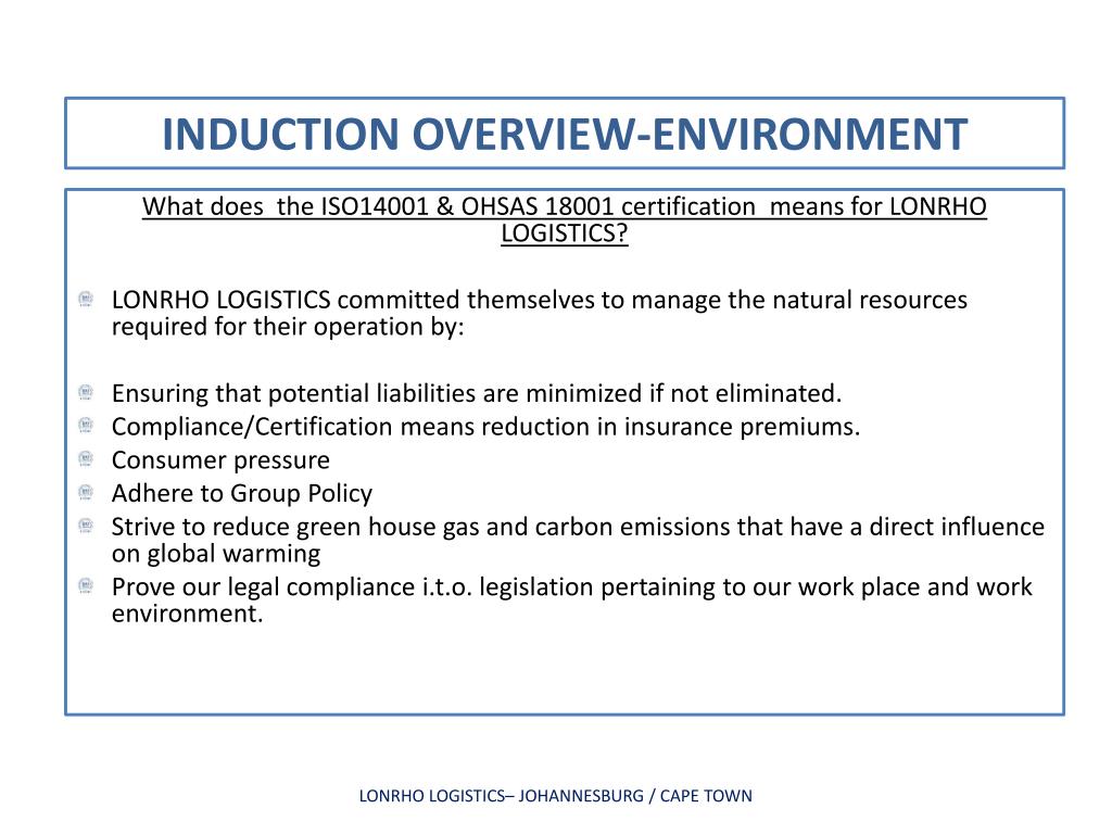 PPT OCCUPATIONAL HEALTH, SAFETY & ENVIRONMENTAL INDUCTION PowerPoint
