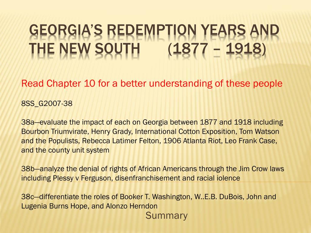 PPT Redemption Years and the New South (1877 1918