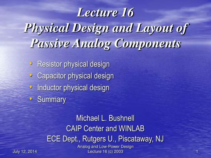 PPT Lecture 16 Physical Design and Layout of Passive Analog