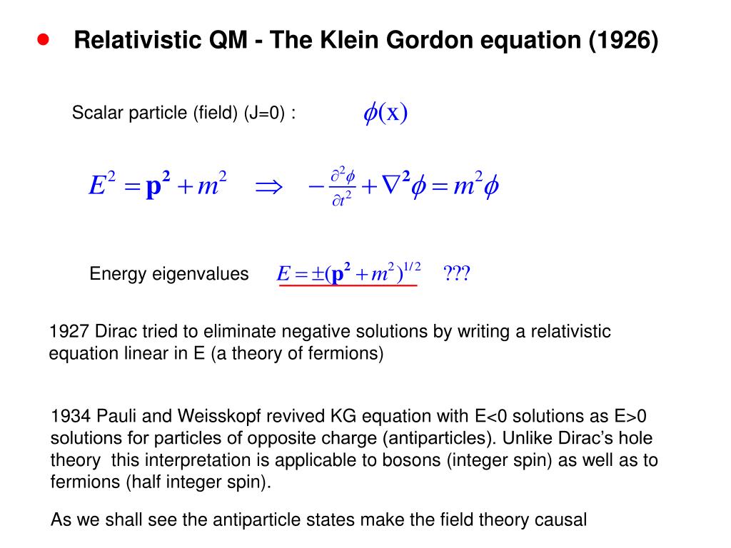 PPT Relativistic QM The Klein Gordon equation (1926) PowerPoint