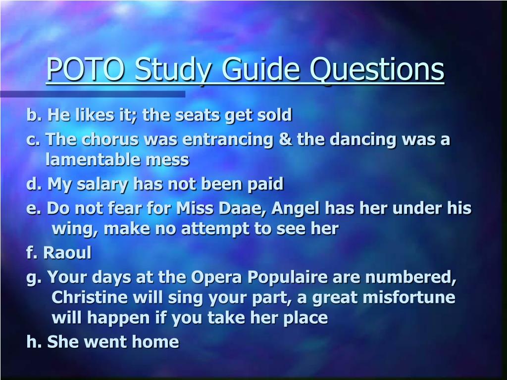 PPT Phantom of the Opera Study Guide Questions PowerPoint