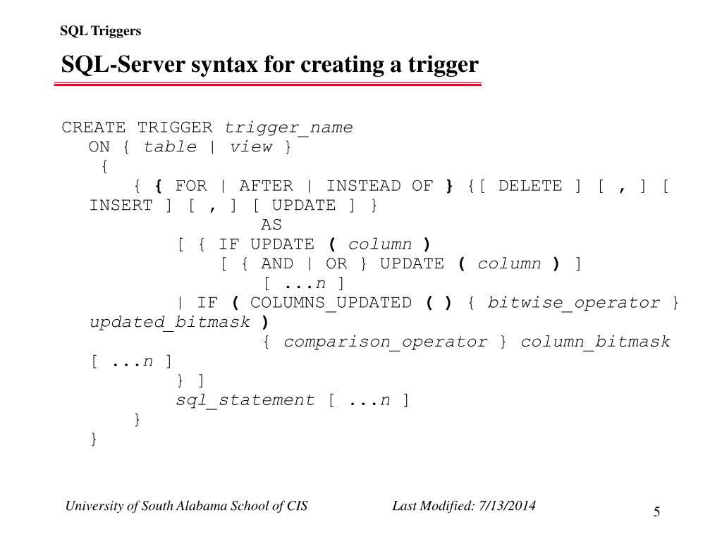 PPT SQL Triggers PowerPoint Presentation, free download ID1718790