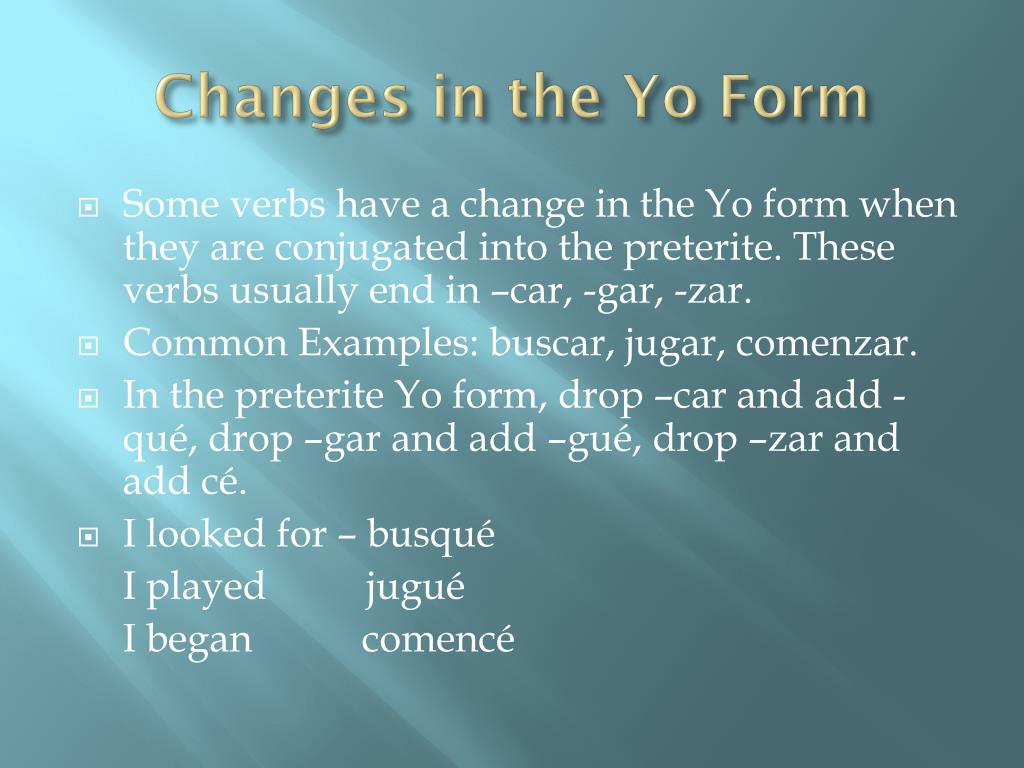 PPT Irregularities in the Preterite Tense PowerPoint Presentation