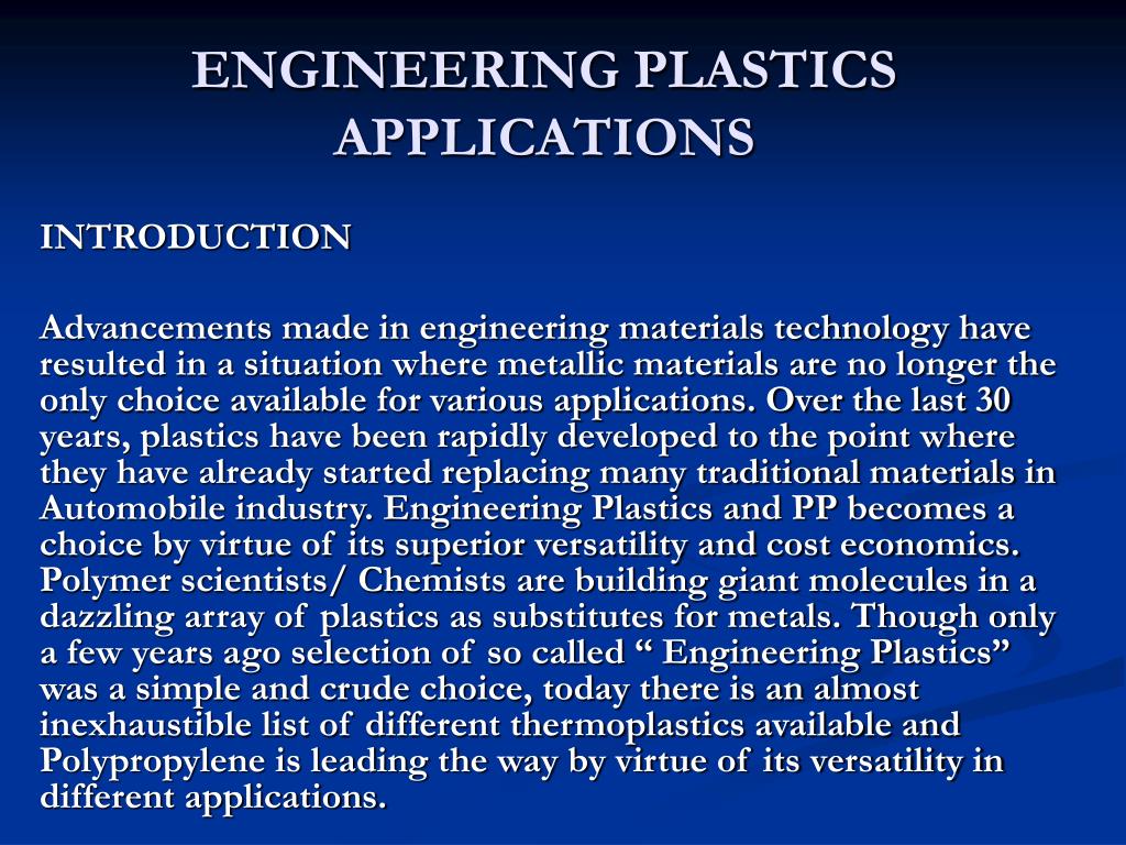 PPT ENGINEERING PLASTICS APPLICATIONS PowerPoint Presentation, free