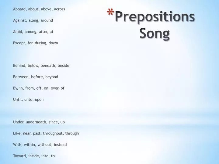 PPT Prepositions Song PowerPoint Presentation ID1748405