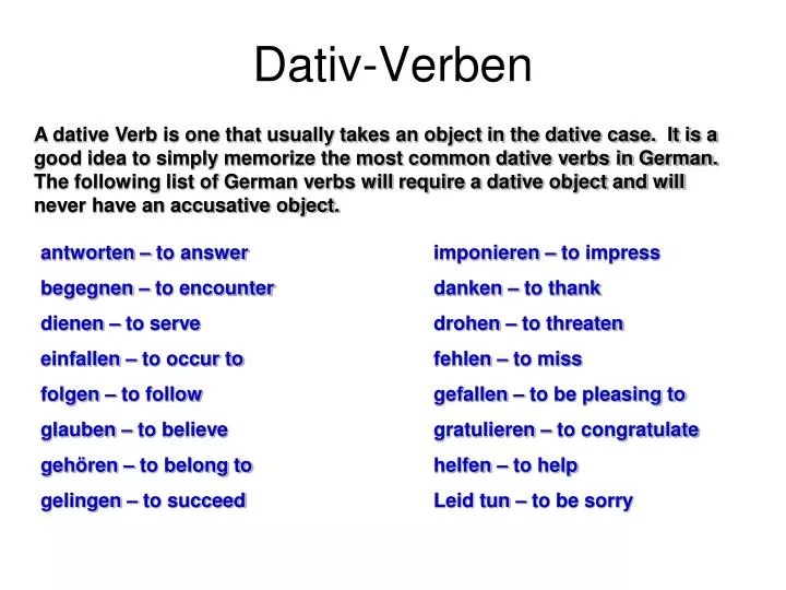 PPT DativVerben PowerPoint Presentation, free download ID1751253