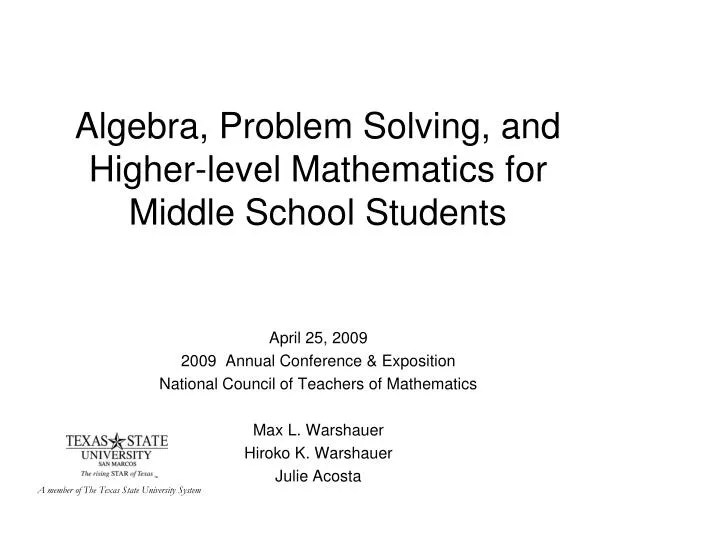 PPT Algebra, Problem Solving, and Higherlevel Mathematics for Middle