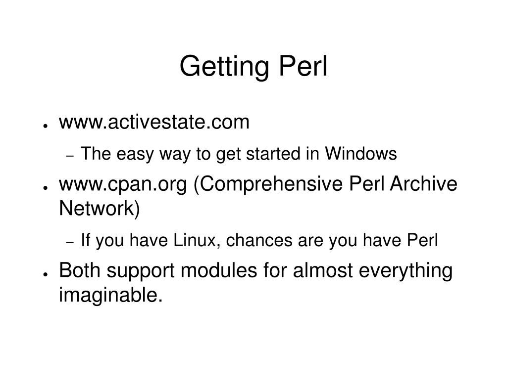 PPT Getting started in Perl Intro to Perl for programmers PowerPoint