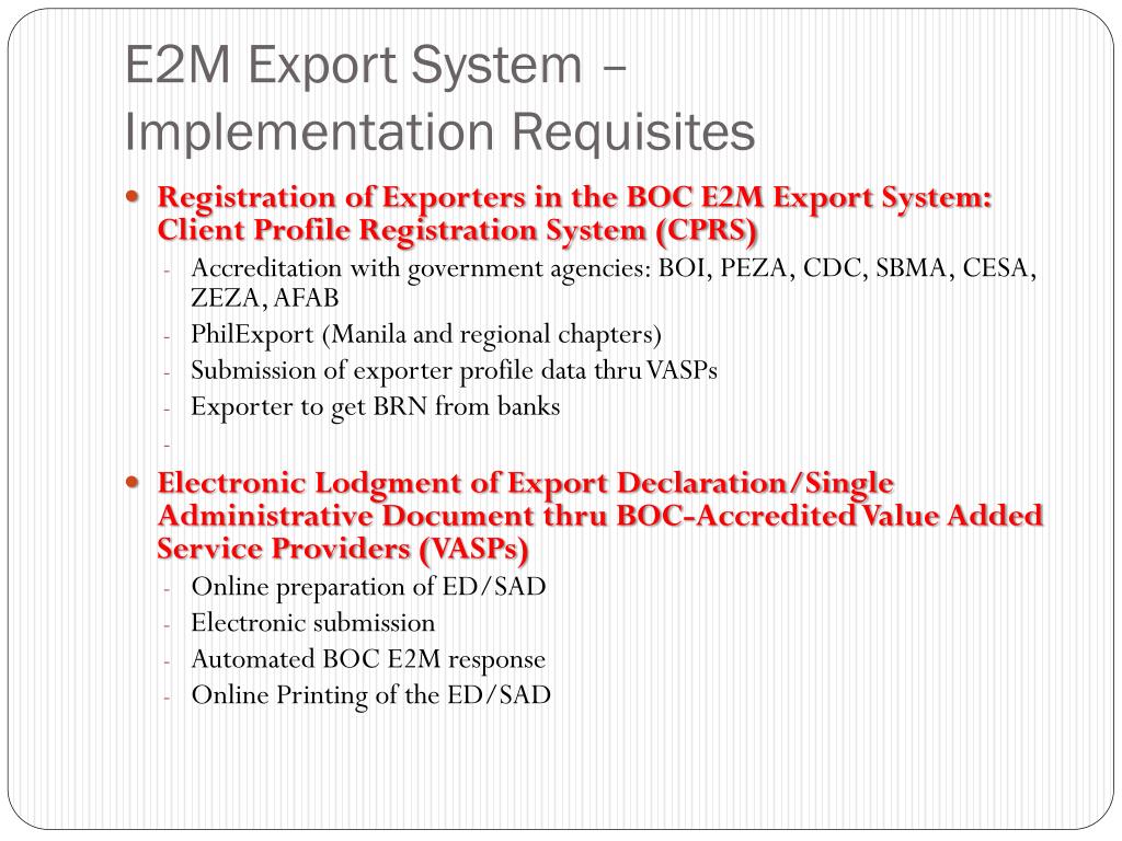 PPT Updates on the BOC E2M P4 Export Module, EU ENS, CO PowerPoint