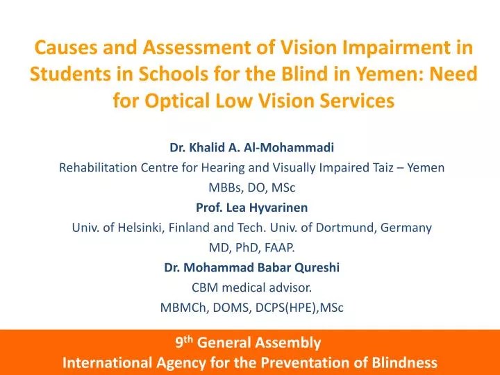 PPT Causes and Assessment of Vision Impairment in Students in Schools for the Blind in Yemen