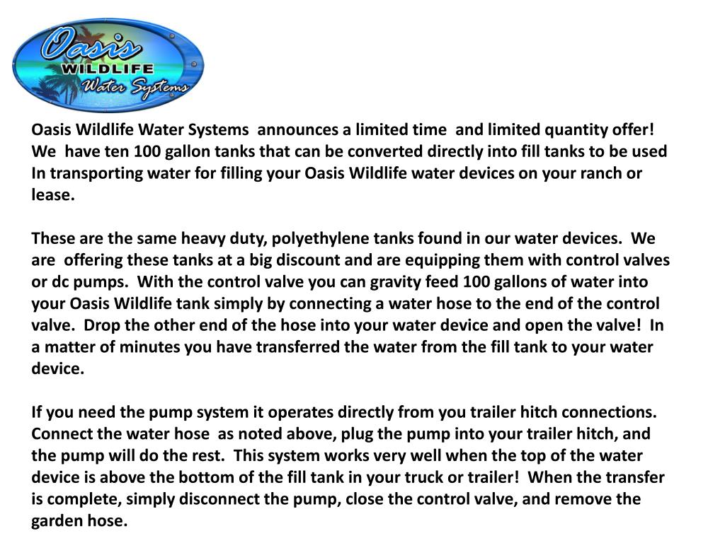 PPT Oasis Wildlife Water Systems announces a limited time and limited