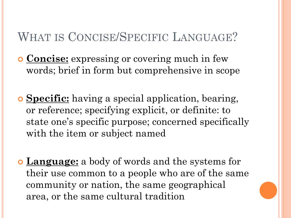 PPT Concise, Specific Language/Transitions PowerPoint Presentation