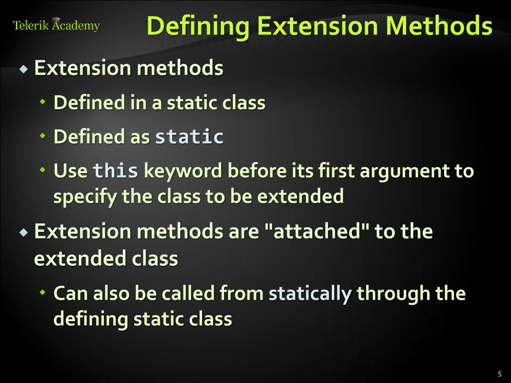 PPT Extension Methods, Lambda Expressions and LINQ PowerPoint