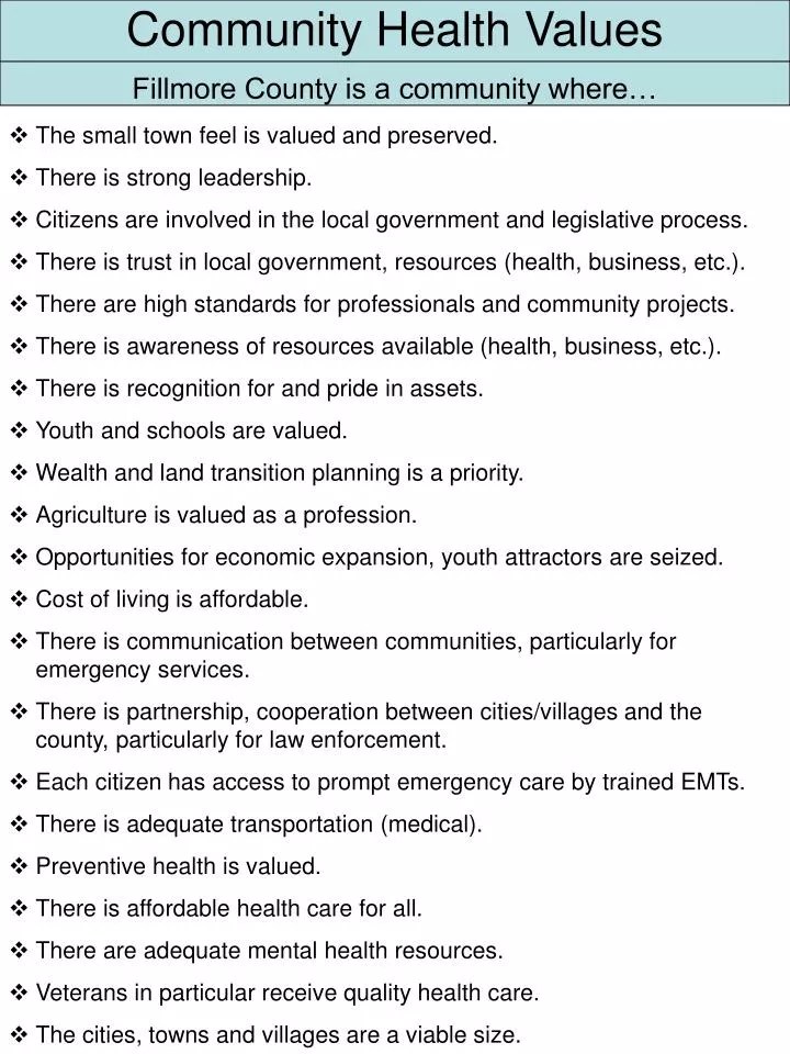 PPT Community Health Values Fillmore County is a community where