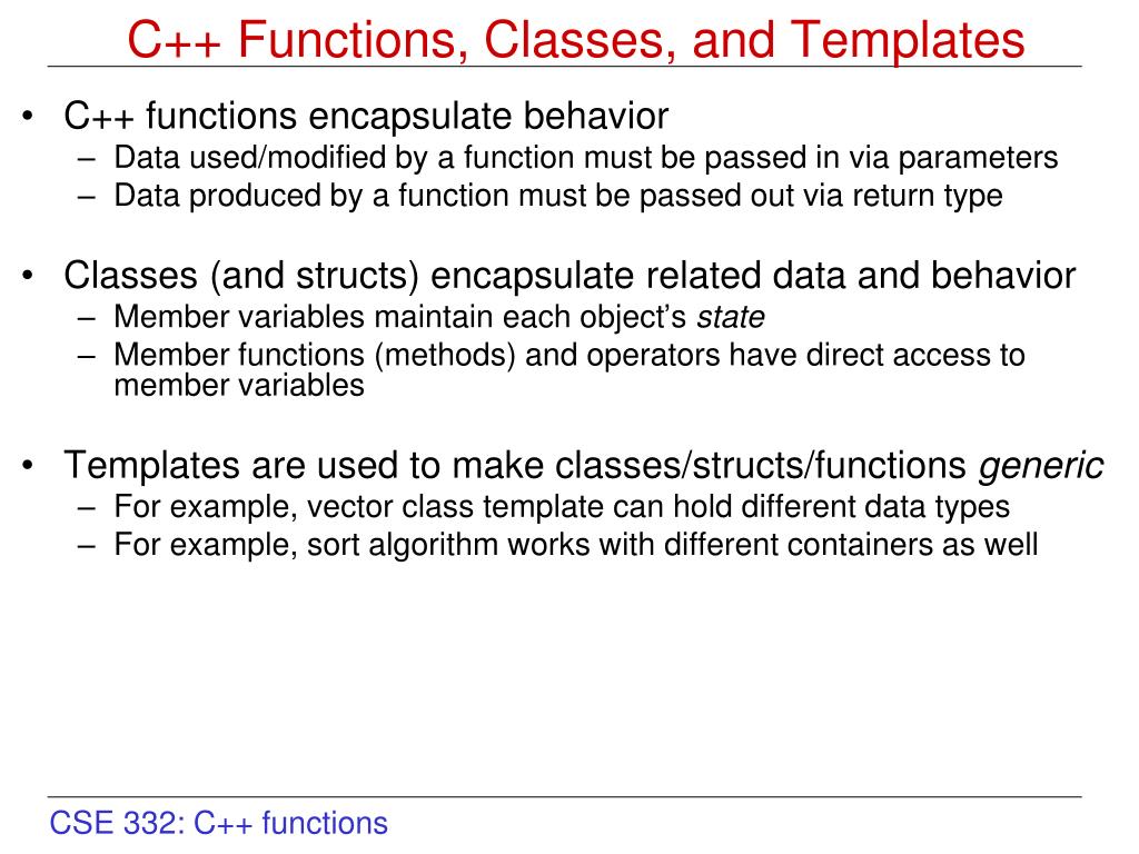 PPT C++ Functions, Classes, and Templates PowerPoint Presentation