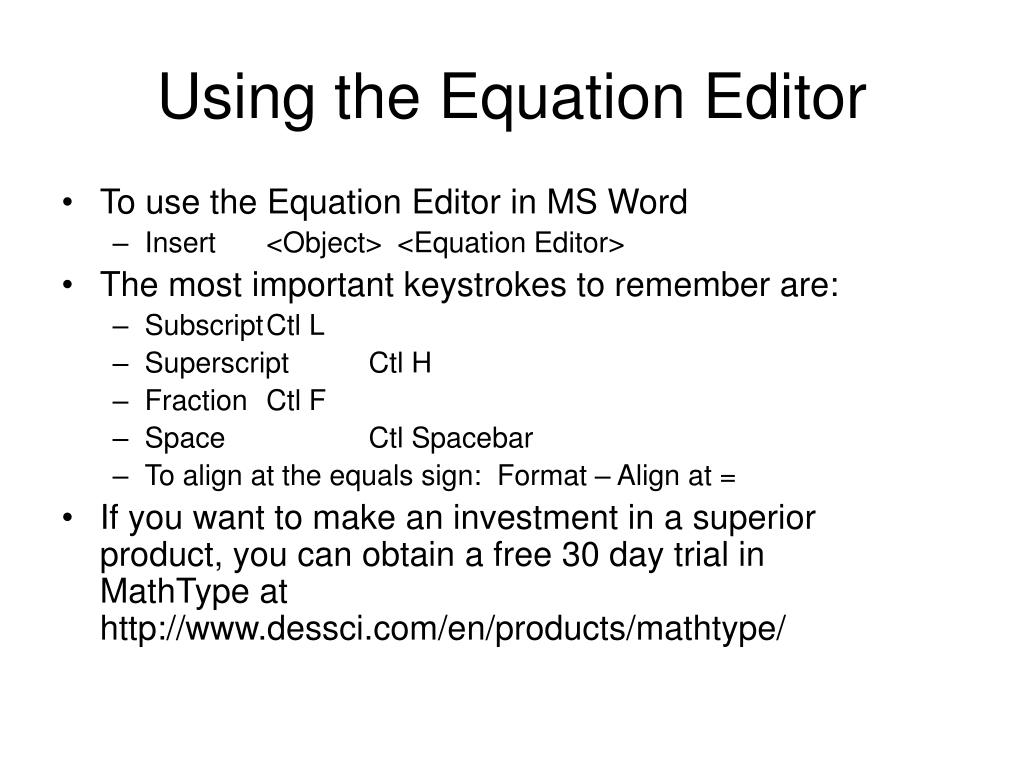 PPT Using the Equation Editor PowerPoint Presentation, free download