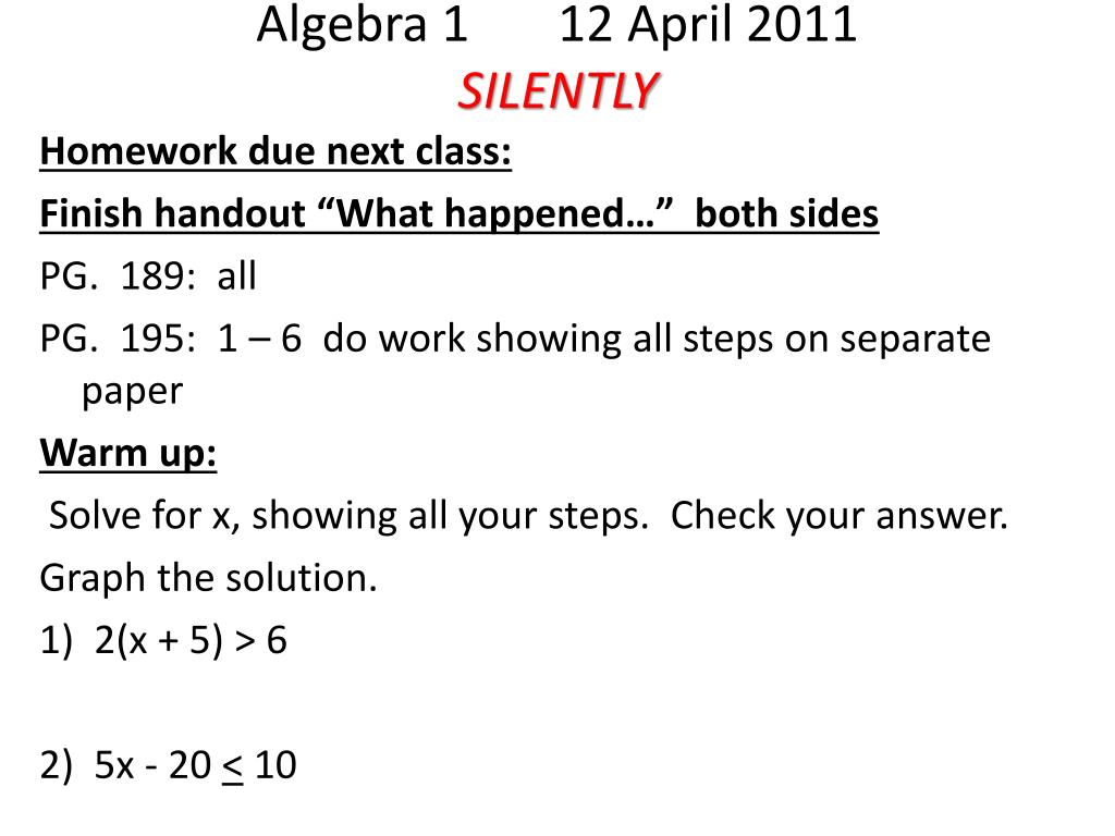 Ppt - Algebra 1 12 April 2011 Silently Powerpoint Presentation, Free Download - Id:1827981