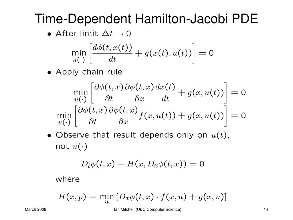 PPT HamiltonJacobi Equations for Optimal Control and Reachability